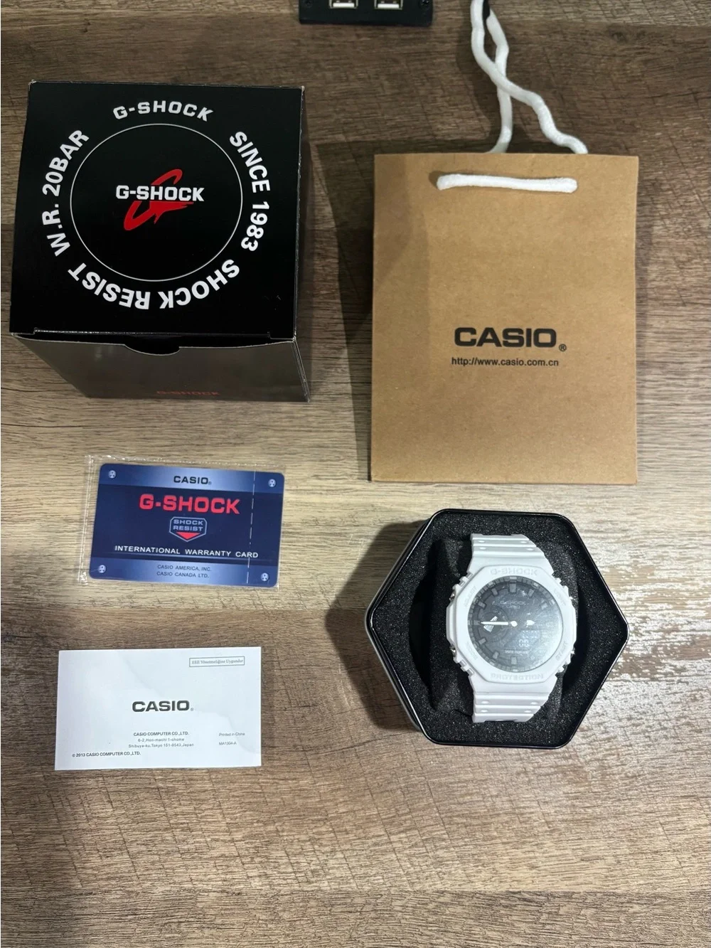 Casio G-Shock White Resin Watch with Black Dial and Display